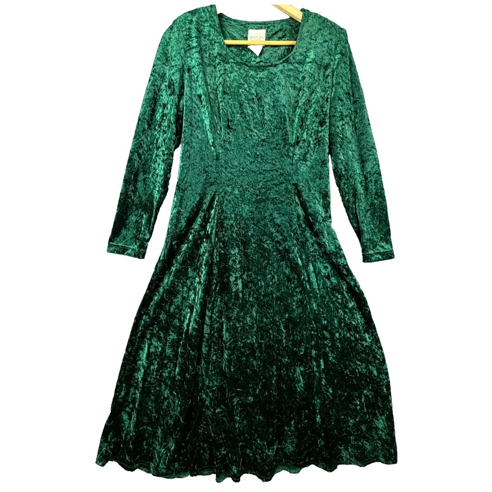 Vintage TR Bentley Dress Womens 10 Green Crushed Velvet Grunge Party Cocktail